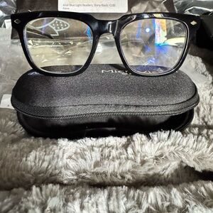 Elegant Black and Shiny Crystal Grey (Arial) Blue Light Blocking Glasses +2.0